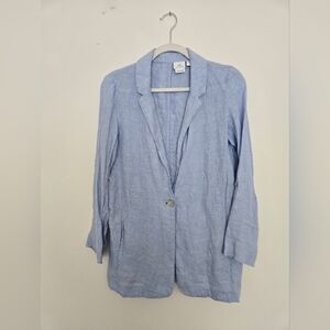 H Halston Sky Blue 100% Linen One-Button Blazer Jacket | Size Medium